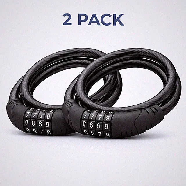 2 Pack 4FT Bike Lock Cable 10mm Steel Combination Bicycle Security Black