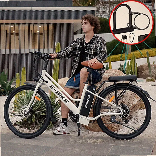 26" 7-Speed Commuter Electric Bike 500W For Adults E-City Bike w/ U Lock