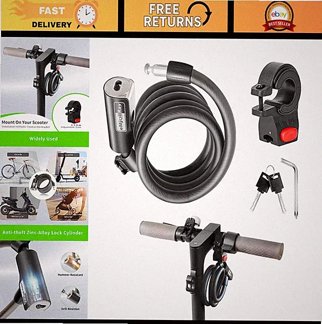 4ft Anti-Theft Cable Lock with Mounting Bracket for Electric & Mountain Bikes