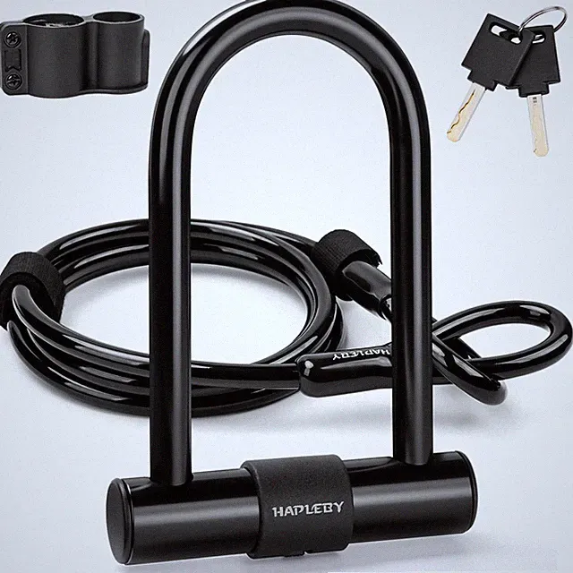 Bike U Lock Heavy Duty 6 Feet Steel Cable Anti Theft Model 603 Black Hapleby