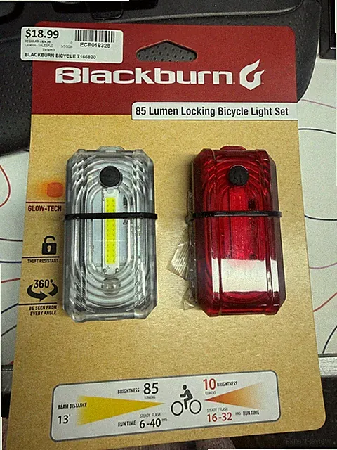 BLACKBURN 7166820 85 LUMEN LOCKING BICYCLE LIGHT SET NEW (ECP018328)