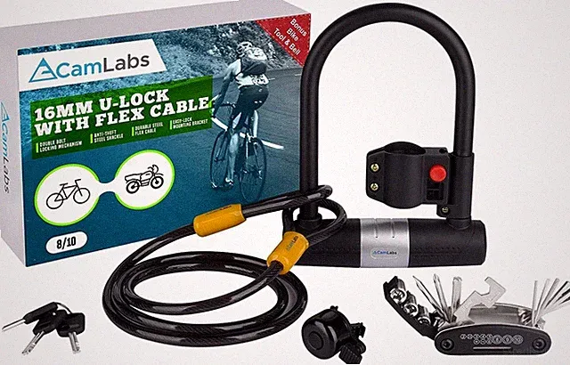 CamLabs U Lock Bike Lock Key Lock Bike Lock with Anti Theft Cable Heavy Duty