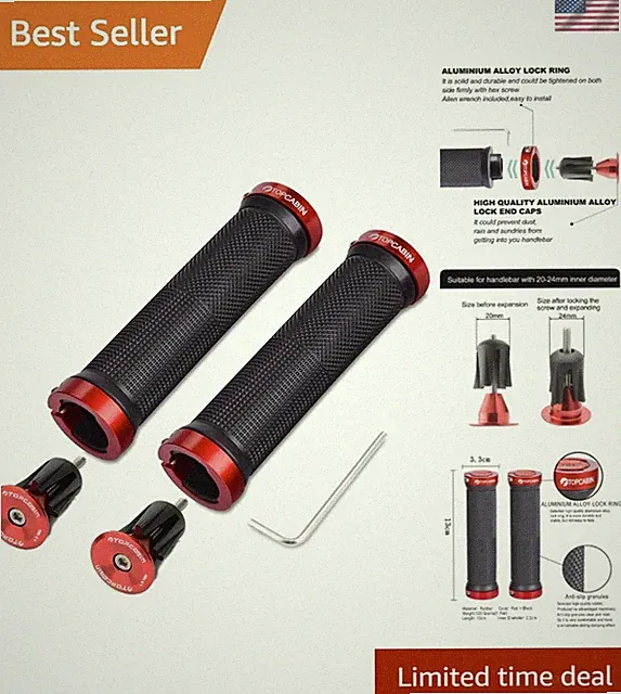 Double Lock Bicycle Handlebar Grips - Rubber Comfortable BMX Mountain Bike Grips