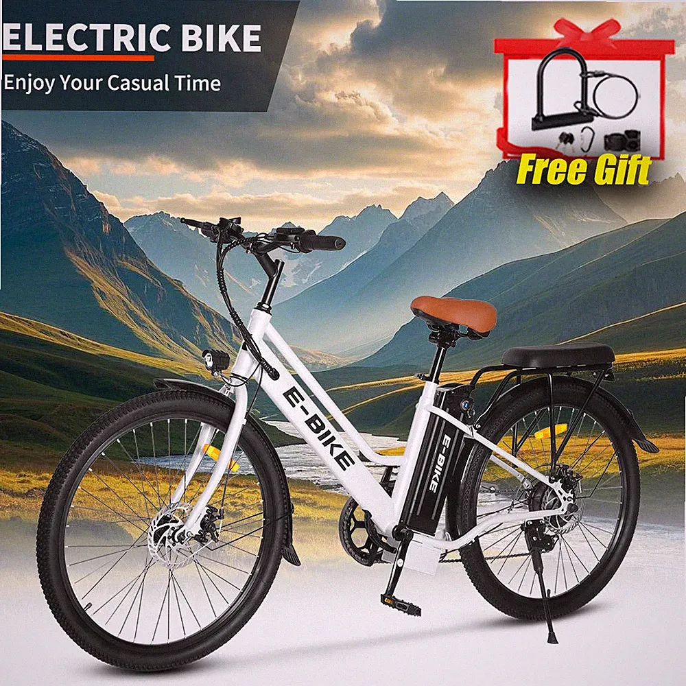 E-bike 26" 500W Electric Bike Bicycle w/Lock Fat Tire Mountain Snow E-bike White