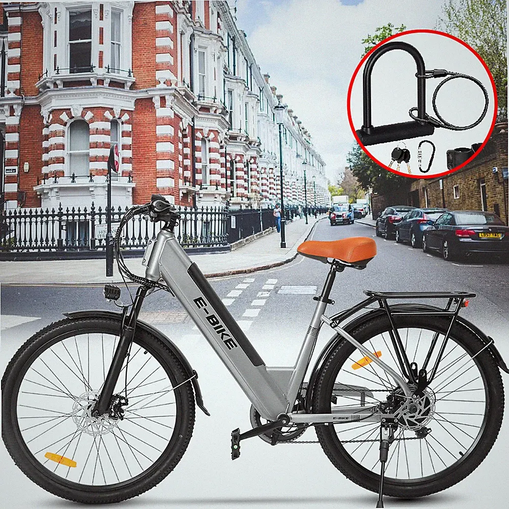 E-bike 26" 750W Electric Bike Bicycle w/Lock Fat Tire Mountain Snow E-bike Grey