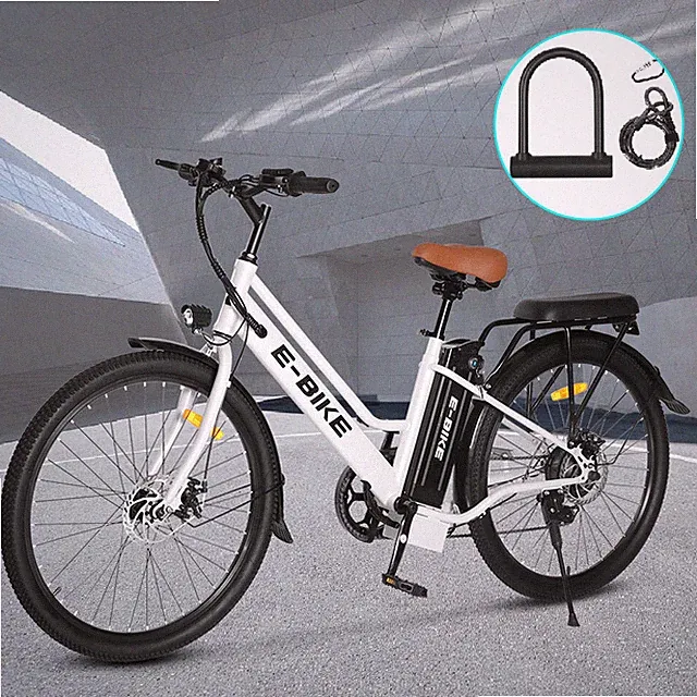 E-Bike 26" Electric Bike for Adults Motor City Bicycle -Commuter Ebike w/ U Lock
