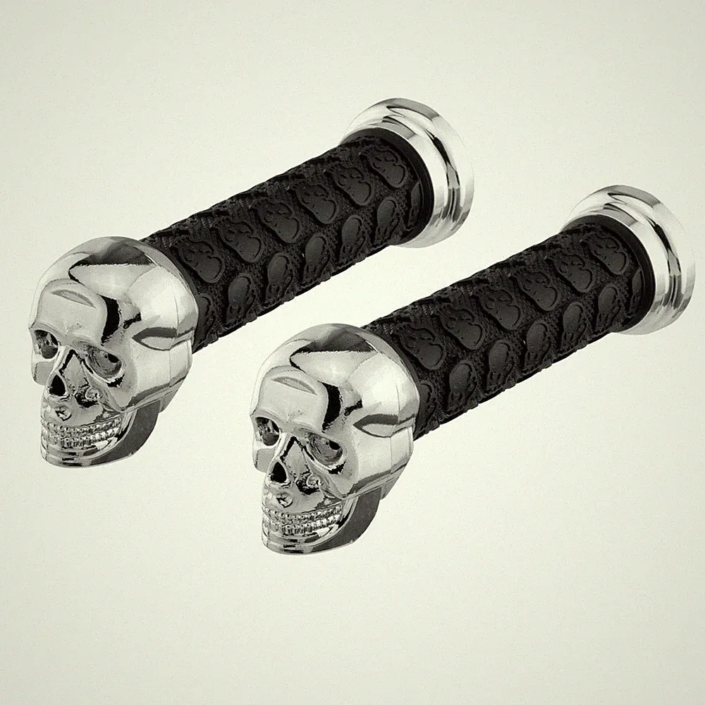NEW!! Lowrider Bicycle Grips SKULL Black & Chrome Beach Cruiser Chopper BMX Bike