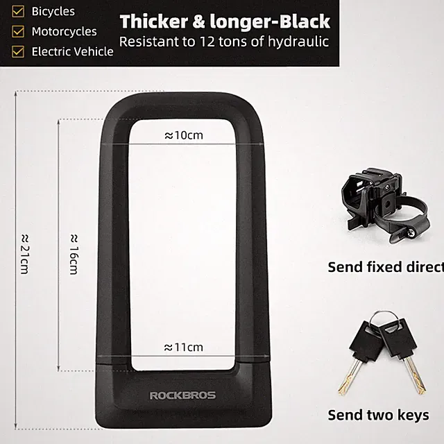 ROCKBROS Bike Silicone U Lock Anti Theft Bicycle Secure Locks with Bracket &Keys