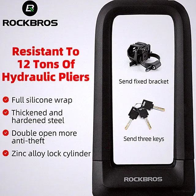 ROCKBROS Bike U Lock Anti-theft/hydraulic High-strength Double Lock Safe 3 Keys