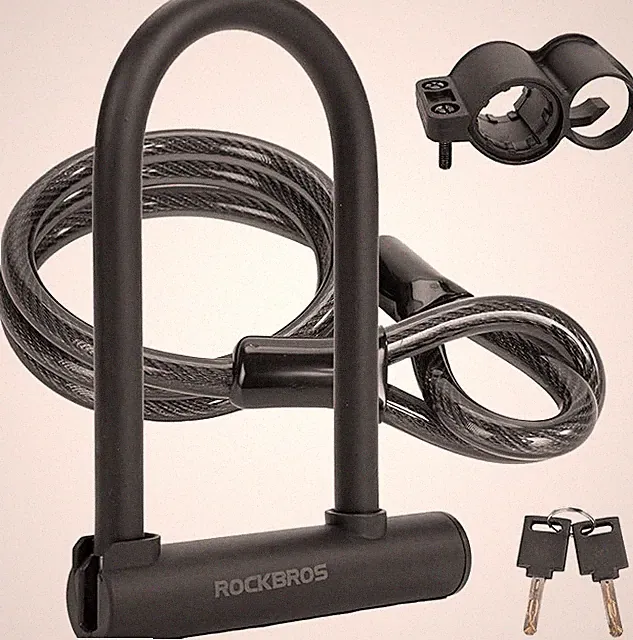 ROCKBROS Bike U Lock Anti Theft with 4 ft Cable Anti Theft with Keys & Bracket