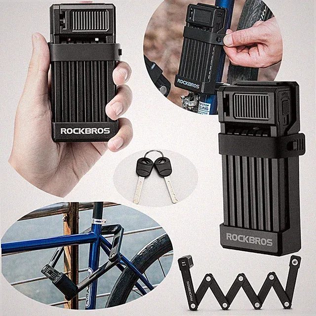 ROCKBROS Motorcycle Bike Lock Folding Anti-theft Portable Key MTB Road Antirust