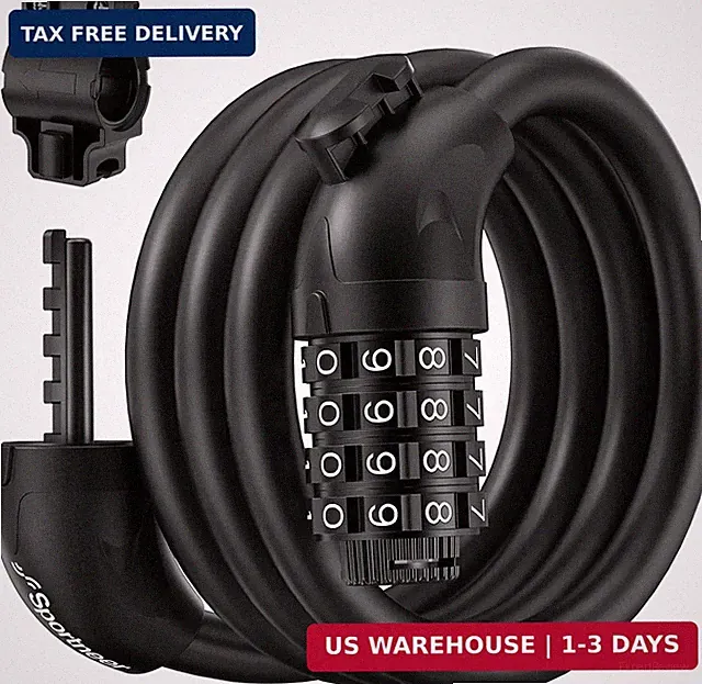 Sportneer Bike Cable Lock with 4-Digit Combination, TPU Anti-Freeze & Weatherpro