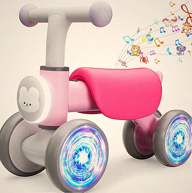 Toddler Toys Balance Bike for 1 Year Old Girl Gifts,4 Wheels Colorful Lighting w