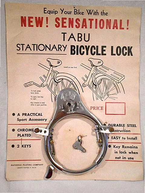 Vintage 1950's Tabu Stationary Bike Lock w/Key Original Box Display
