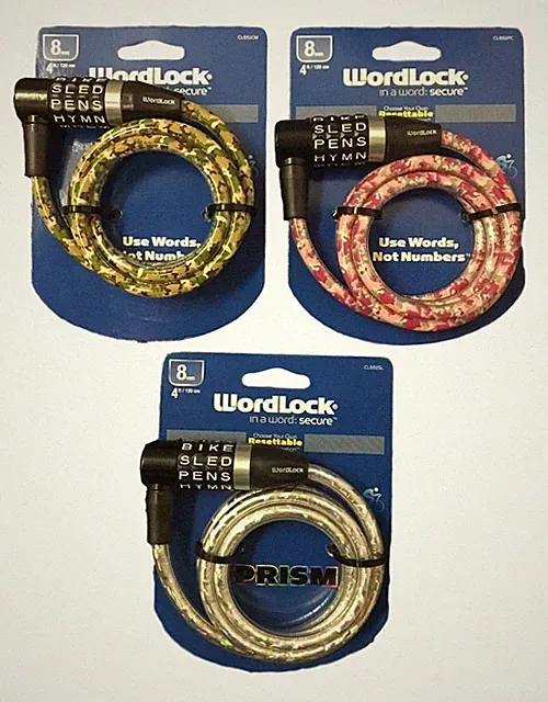 Word Lock 4ft Words not Numbers Combination Kids Camo Silver Bike Trike School
