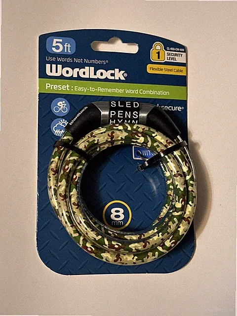 Word Lock 5ft Words not Numbers Combination Kids Camo Silver Bike Trike School